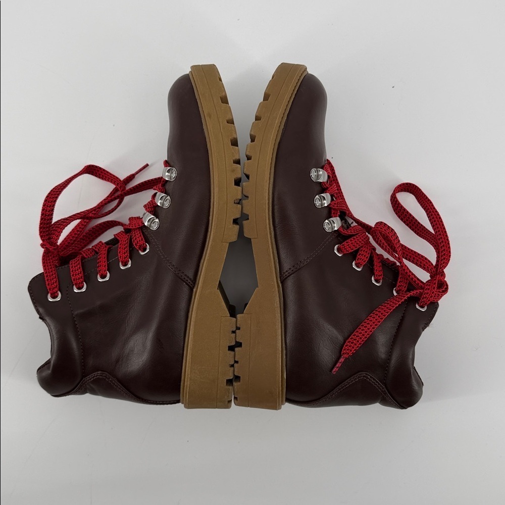 Universal Thread Brown Faux Leather Hiking Boots Red Laces Lug Sole Women's 8.5 - Picture 8 of 11